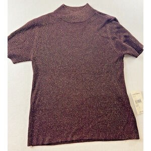 NEW Studio Works Short Sleeve Plum Gold Sweater Size‎ Small Preppy